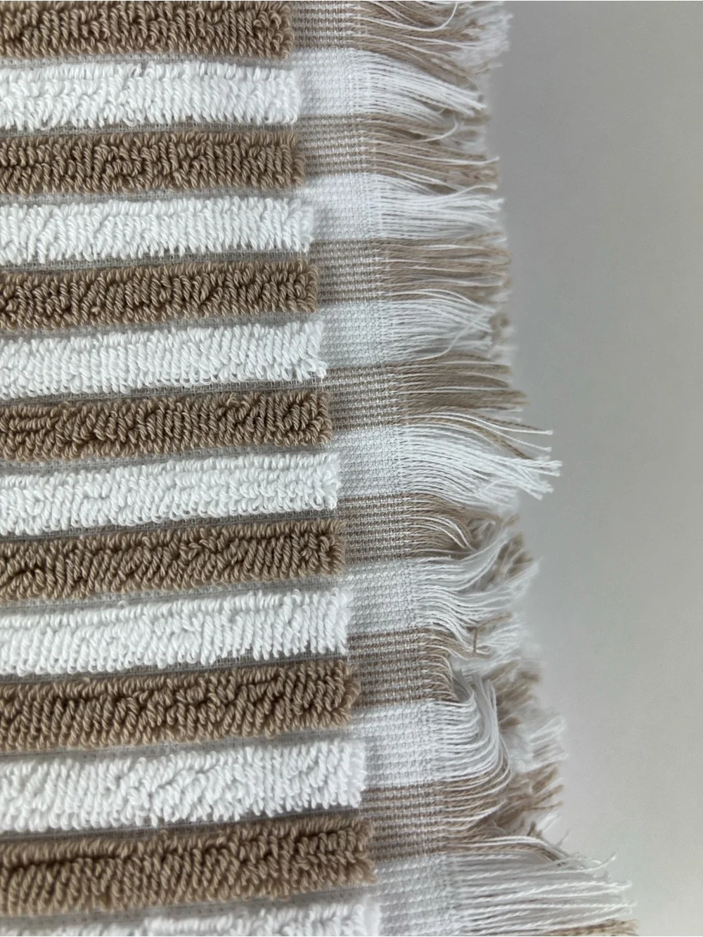 Rachel Zoe Bath Towel Set Tan White Striped with Fringe Soft Cotton 2 Pc NEW